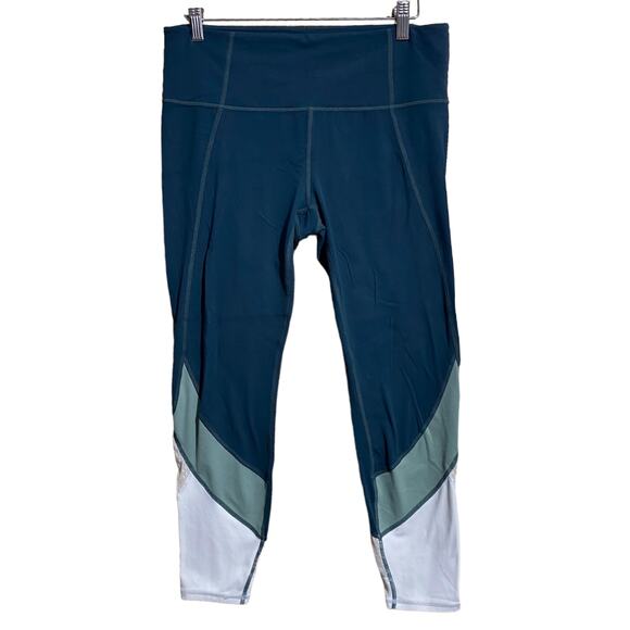 Athleta Colorblock Salutation 7/8 leggings in deep turquoise - Women's Large - Picture 1 of 9